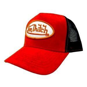 Von Dutch Red/Orange & Black Velvet Trucker Hat